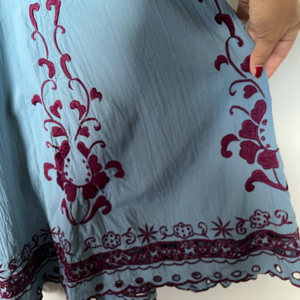 Free People Light Blue Maxi Dress with Burgundy Embroidery - Picture 6 of 17